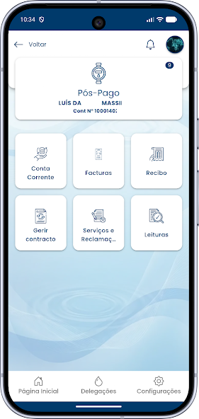 Ecrã do Madzi com contratos e facturas pós-pagas